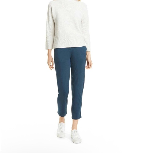 EILEEN FISHER Slim Leg Tencel Blend Knit Pants Zip Elastic Waist Blue Women M - Picture 2 of 12